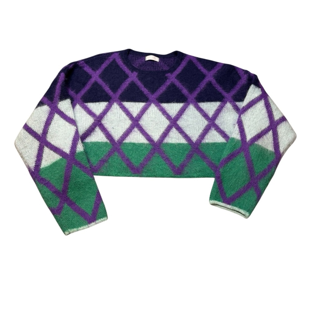 Q2 Purple and Green Argyle‎ Women's Sweater